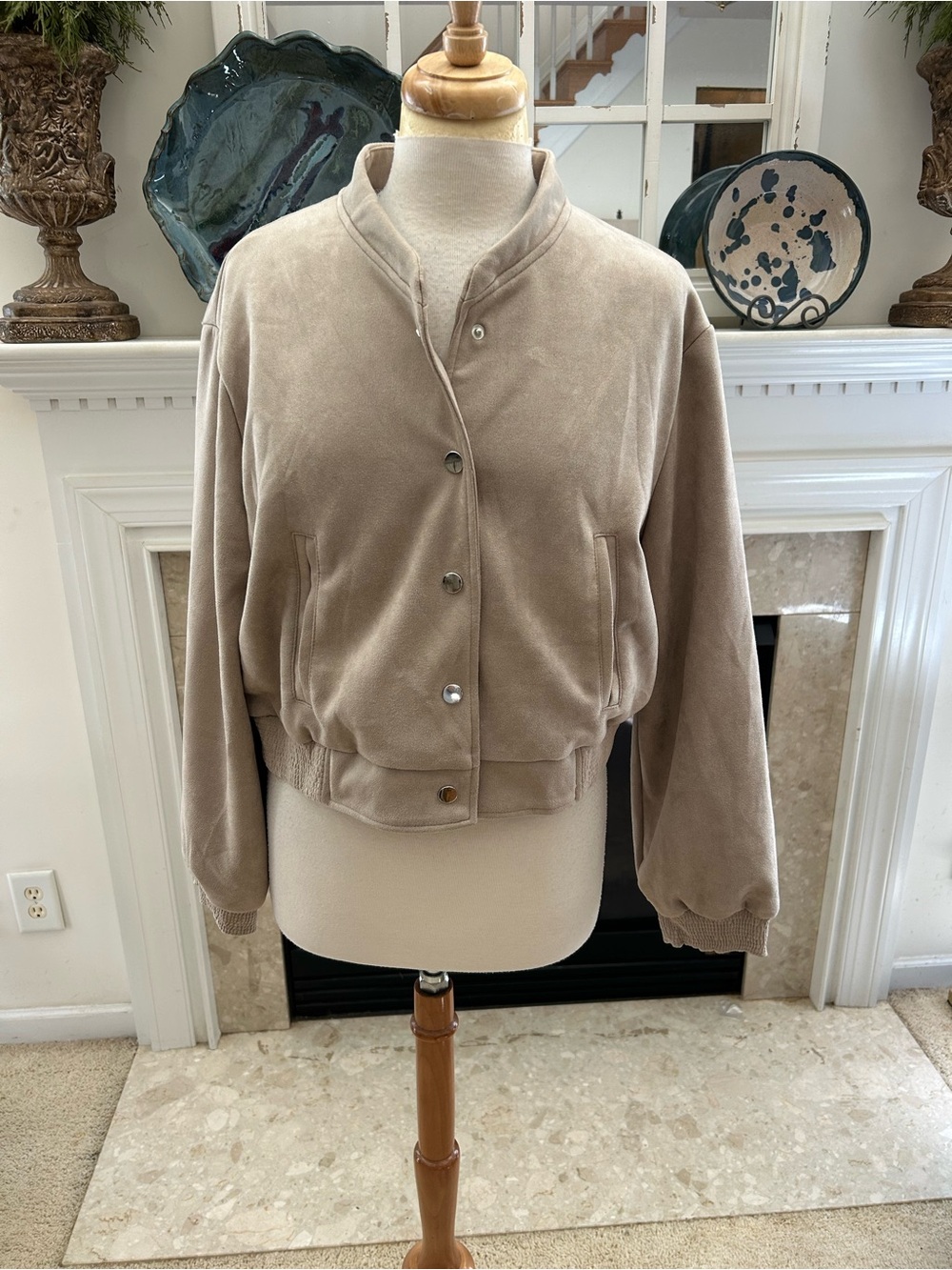 Truth Faux Suede Cropped Oversized Bomber Jacket